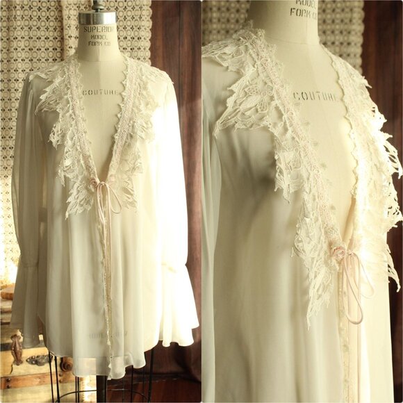 diane samandi Other - Vintage 1980s 1990s White Peignoir, SZ P Wisteria by Diane Samandi "Jackie" Robe